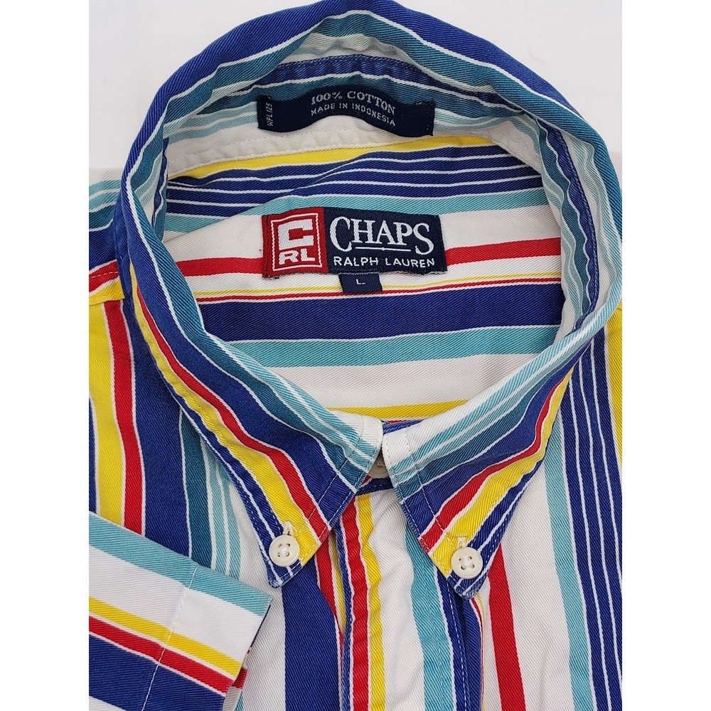 Chaps Ralph Lauren Striped Button Up Shirt‎ Men's Short Sleeve Colorful